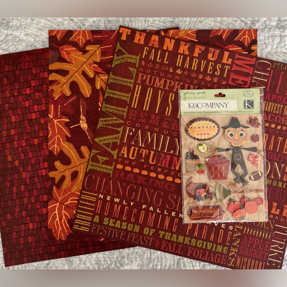 🆕🍂 K&COMPANY “AUTUMN PUMPKIN PATCH” SCRAPBOOK PAPER & STICKERS.